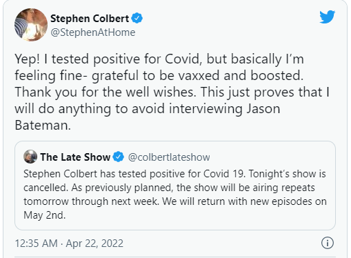 After Stephen Colbert tests positive for Covid, 'The Late Show' cancels an episode...