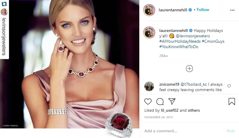 Ryan Tannehill’s wife, Lauren Tannehill, was the face of Levinson Jewelers. (Source: Instagram @laurentannelhill)